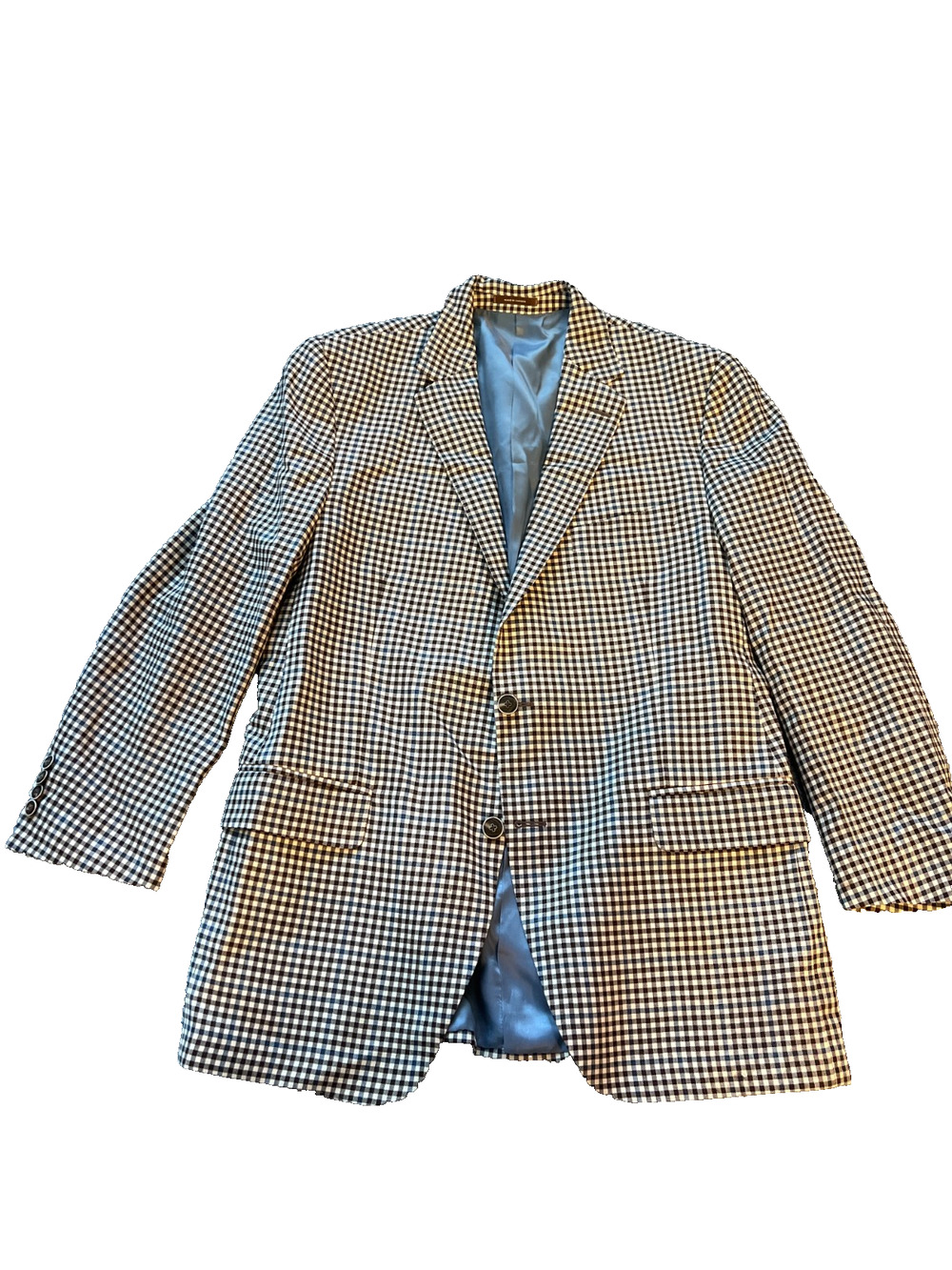 Miller Brothers Mens Black White Check Long Sleeve Lined Wool Blazer Jacket 44R